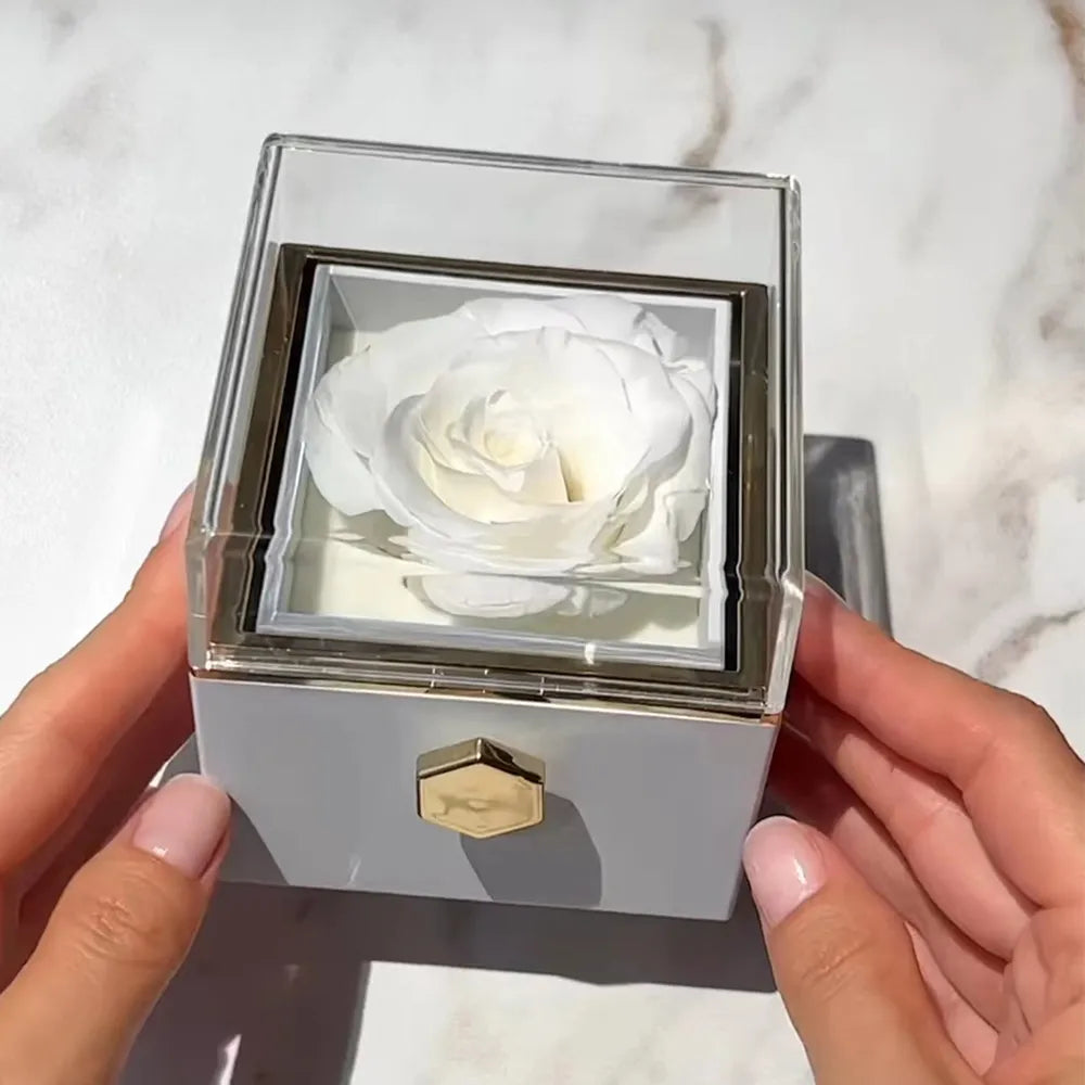 Valentine Eternal Rose Jewelry Ring Box Rotate Wedding Pendant Necklace Storage Case for Women Girlfriend