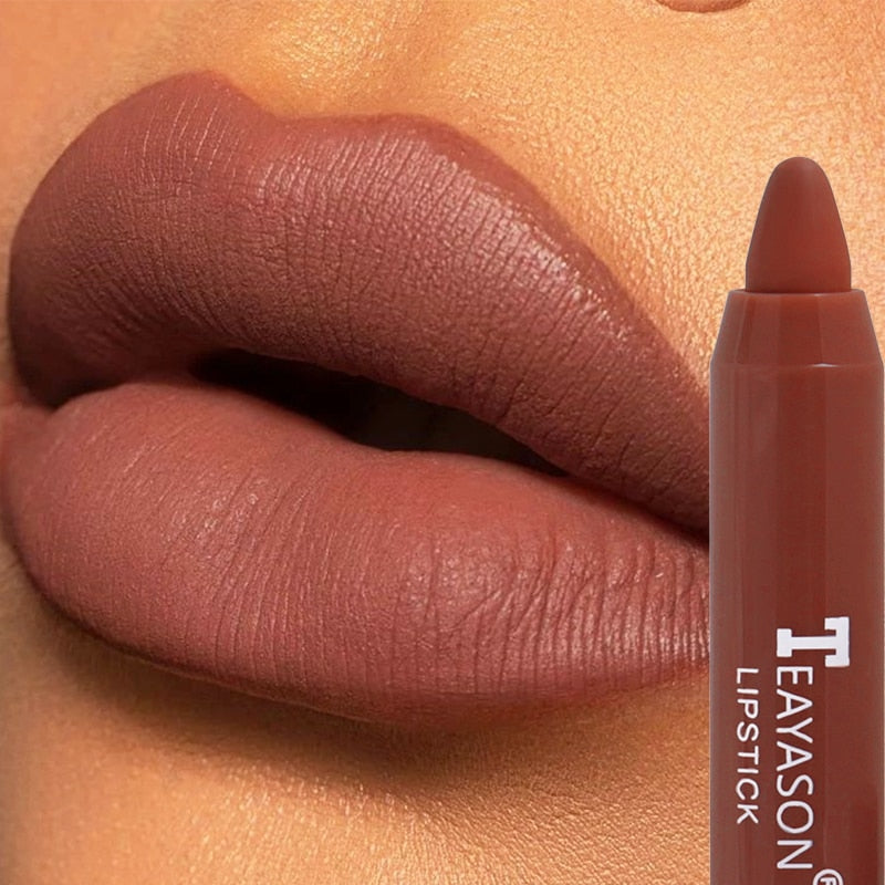 12 Colors Sexy Matte Lipstick Waterproof Long Lasting Color Rendering Non-stick Velvet Lips Liner Pencil Woman Makeup Cosmetics