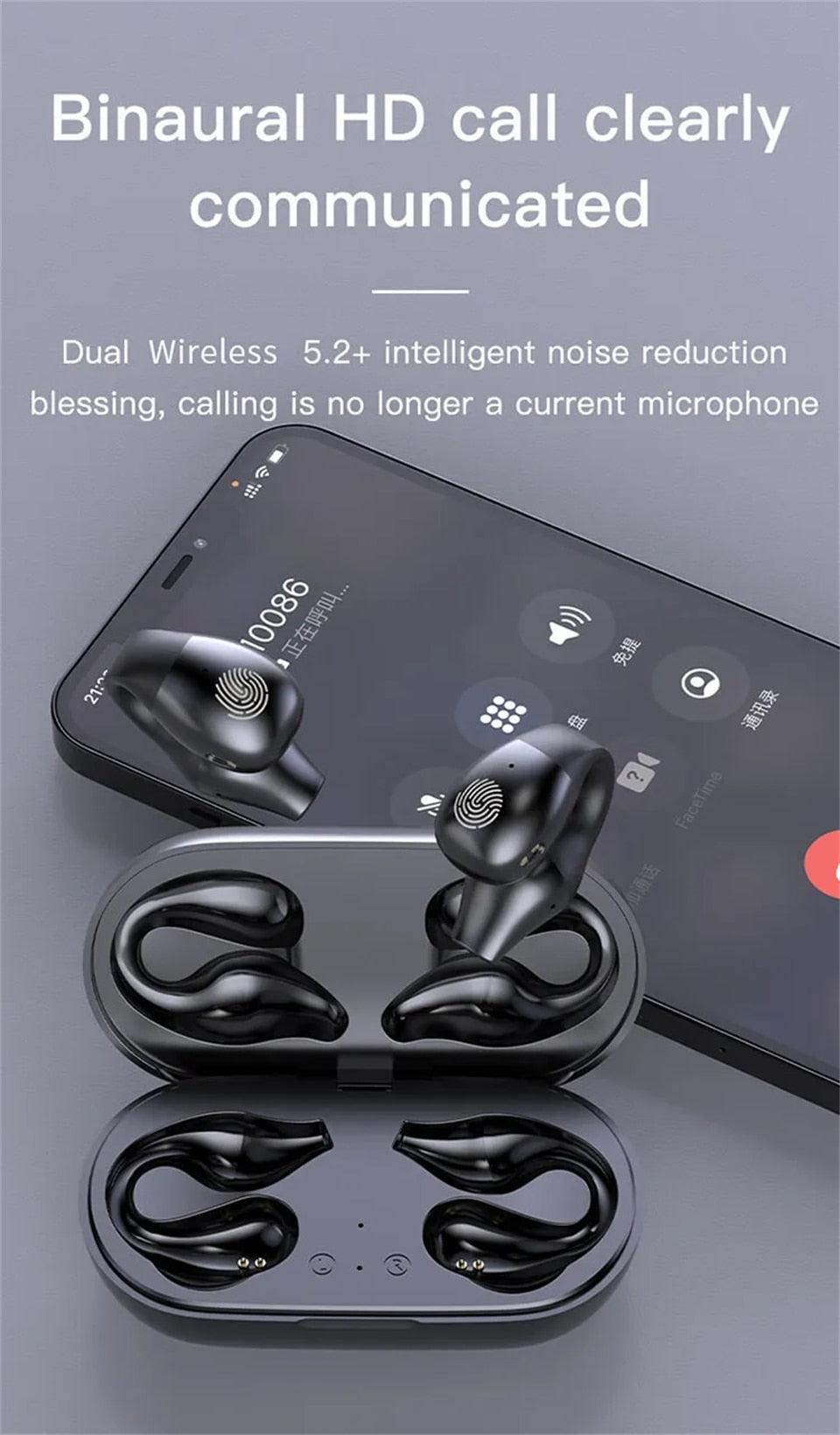 NEW Original Bone Conduction Bluetooth Headsets Open Ear Clip Wireless Headphones with Mic Sports Earphones for iphone