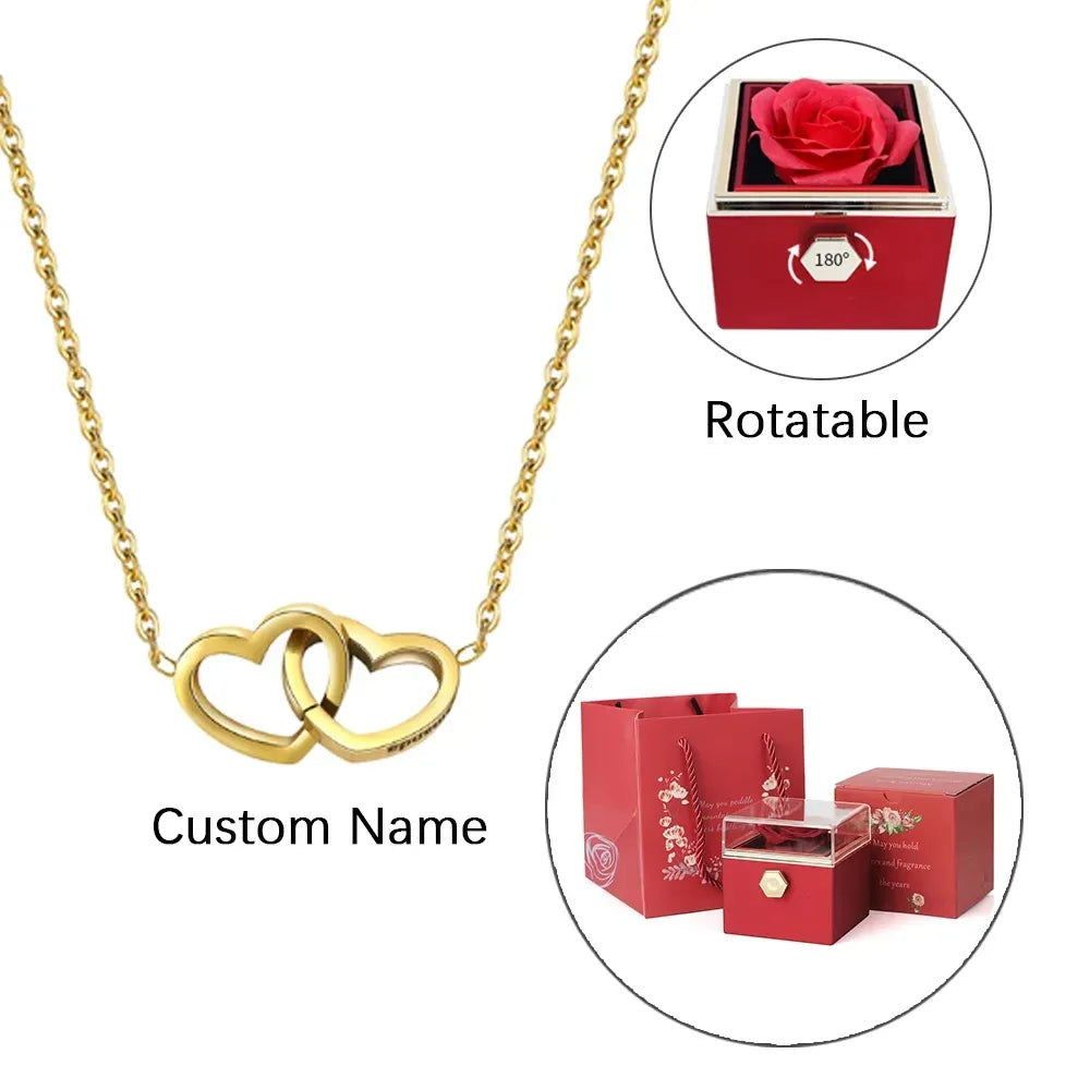 Valentine Eternal Rose Jewelry Ring Box Rotate Wedding Pendant Necklace Storage Case for Women Girlfriend